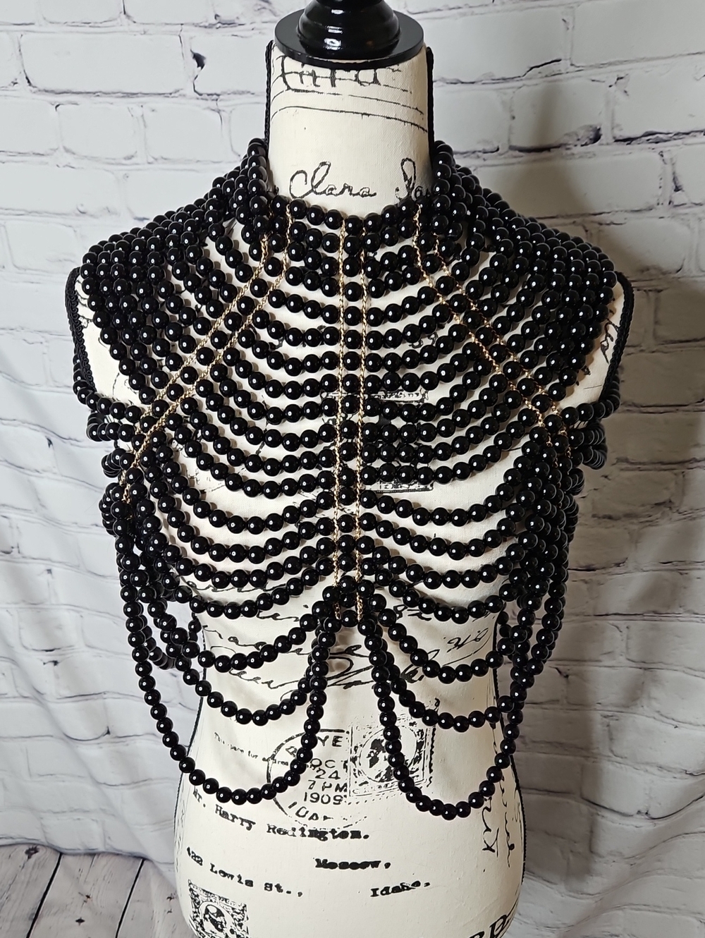 Black Beaded Statement Collar Necklace Body Jewelry Drape Shawl